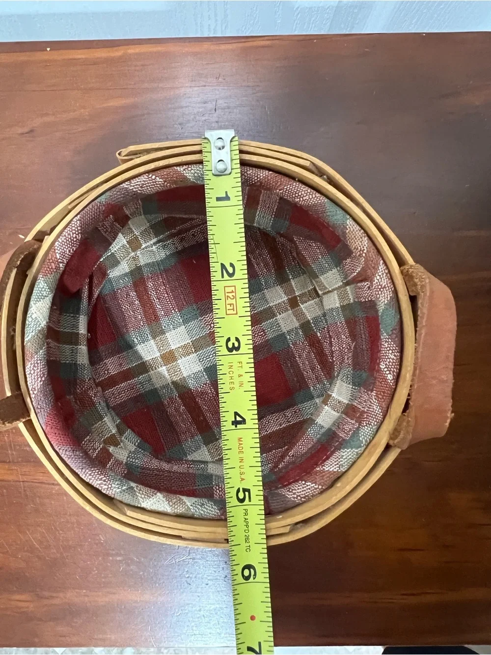 Vtg Longaberger Handwoven Basket with Red Plaid Liner 2002